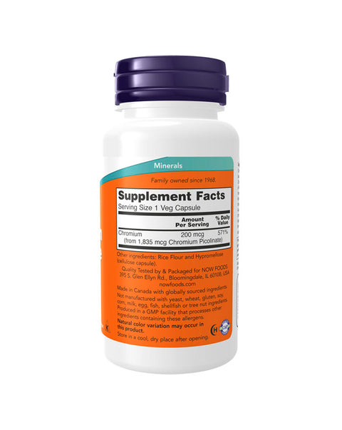 Chromium Picolinate 200mcg - 100 Cápsulas - Now Foods