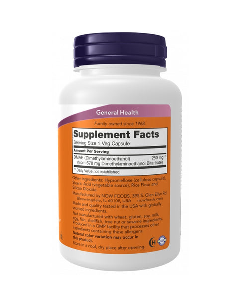 DMAE 250mg - 100 Cápsulas - Now Foods