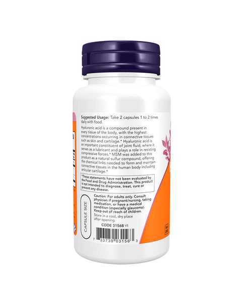 Hyaluronic Acid + MSM - 60 Cápsulas - Now Foods