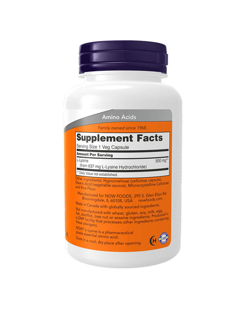 L-Lysine 500mg - 100 Cápsulas - Now Foods