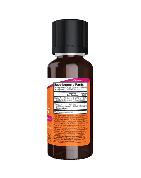 Vitamina D3 & K2 MK-7 Líquida (2500ui / 100mcg) - 30ml - Now Foods