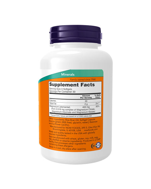 Magnesium Citrate "Trio" (Citrate/Malate/Glycinate) - 90 Cápsulas - Now Foods