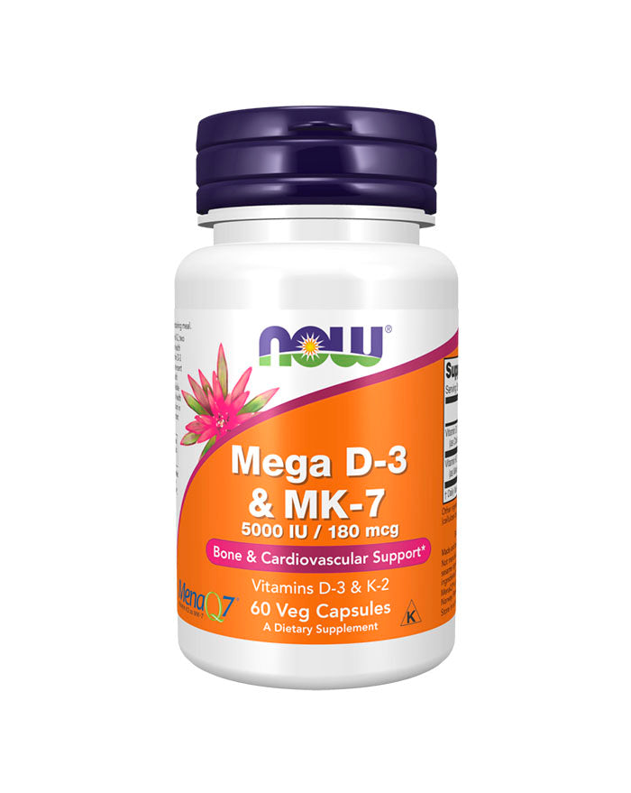 Mega Vitamin D3 5000ui & MK-7 180mcg - 60 Capsules - Now Foods