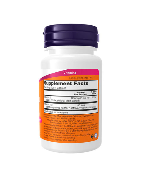 Mega Vitamin D3 5000ui &amp; MK-7 180mcg - 60 Capsules - Now Foods