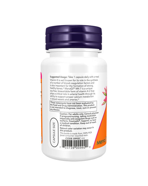 MK-7 Vitamin K2 100mcg - 60 Capsules - Now Foods