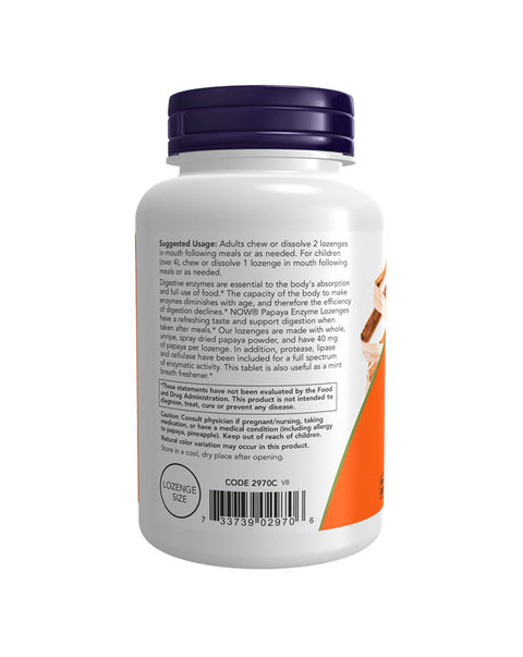 Papaya Enzymes - 180 Losangos Mastigáveis - Now Foods