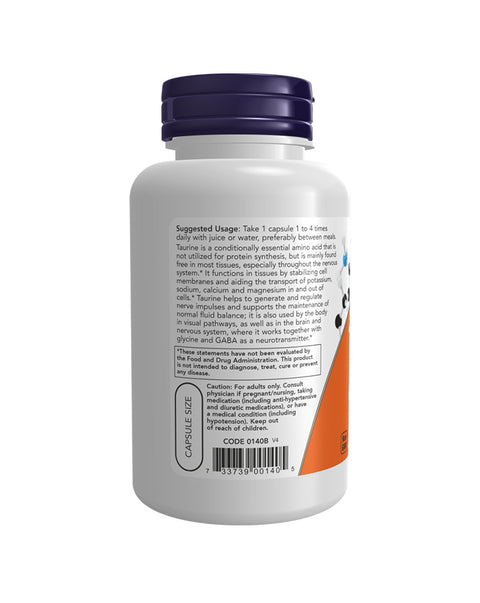 Taurina 500mg - 100 Cápsulas - Now Foods