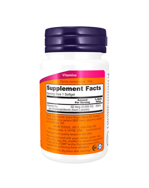 Vitamin D3 2000iu - 120 Capsules - Now Foods