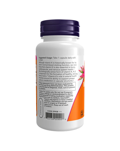 Vitamin K2 100mcg - 100 Capsules - Now Foods