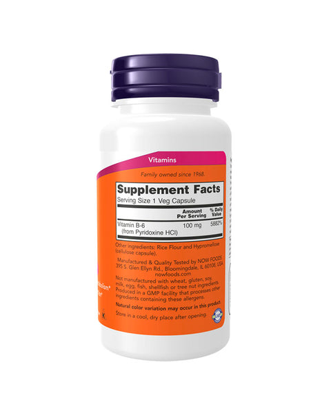 Vitamina B6 100mg - 100 Cápsulas - Now Foods