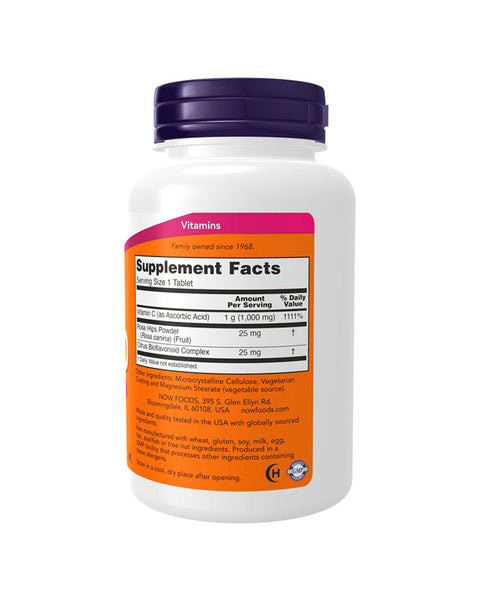 Vitamin C-1000 with Rosehip and Bioflavonoids - 100 Tablets - Now Foods