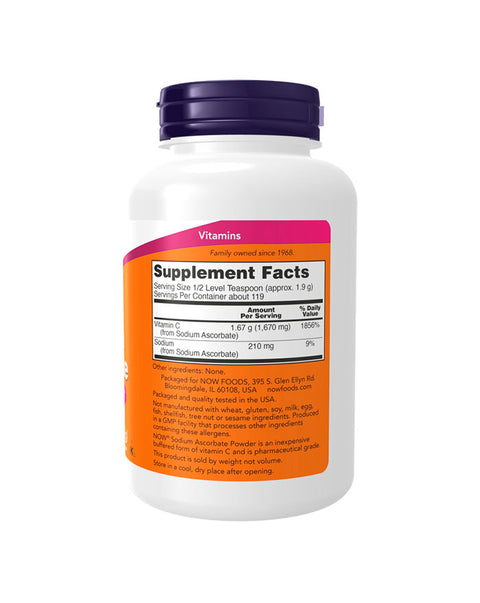 Vitamina C em pó - Sodium Ascorbate Powder - 227g - Now Foods