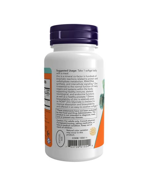 Glicinato de Zinc 30 mg - 120 Cápsulas - Now Foods